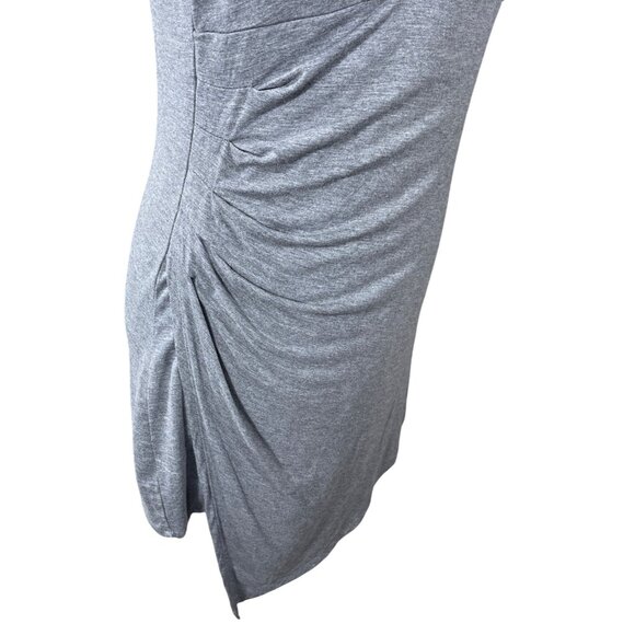 White House Black Market Dress Small Grey Faux Wrap Stretch Ruched Deep V Neck - Picture 4 of 9